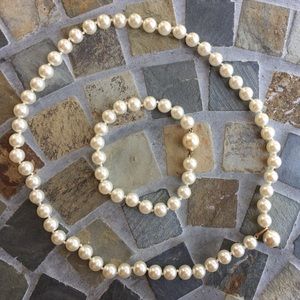 Vintage faux pearl necklace bracelet set combo